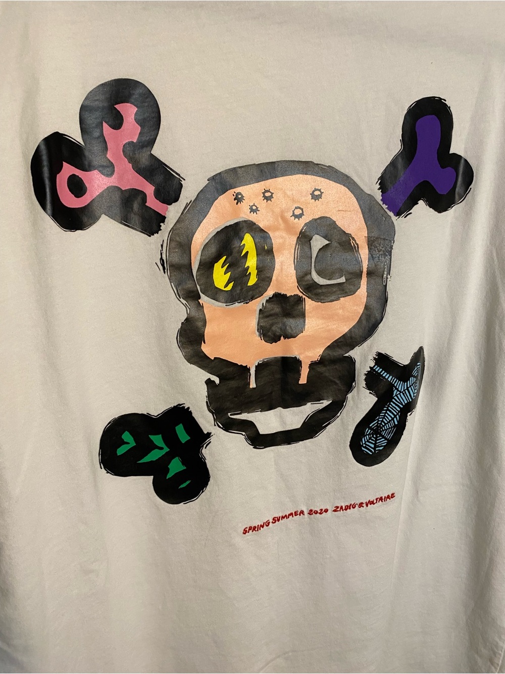 Zadig & Voltaire Cream T-shirt with Colorful Skull Graphic